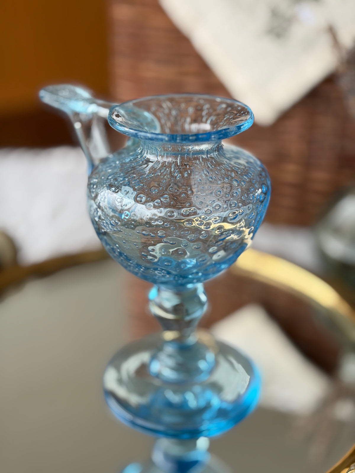 Biot 藍色氣泡高腳玻璃燭台