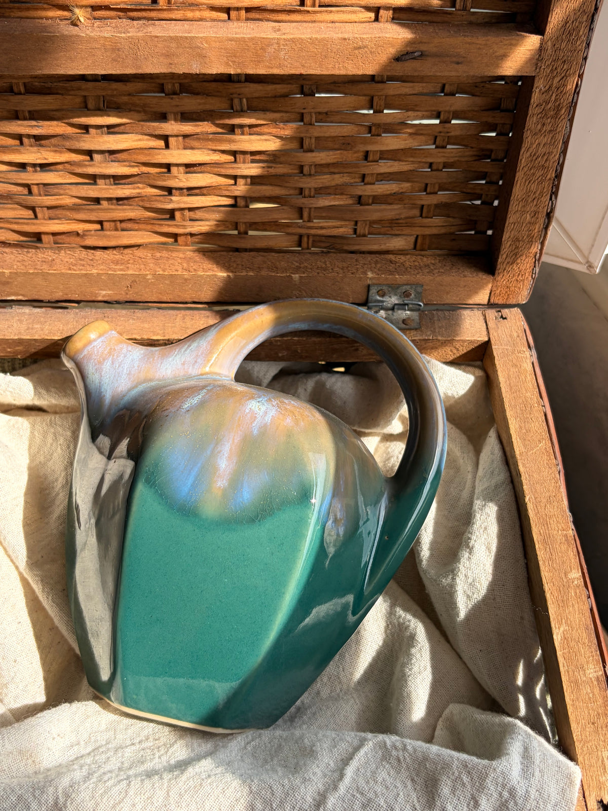 法國Art Deco風格湖水綠陶壺