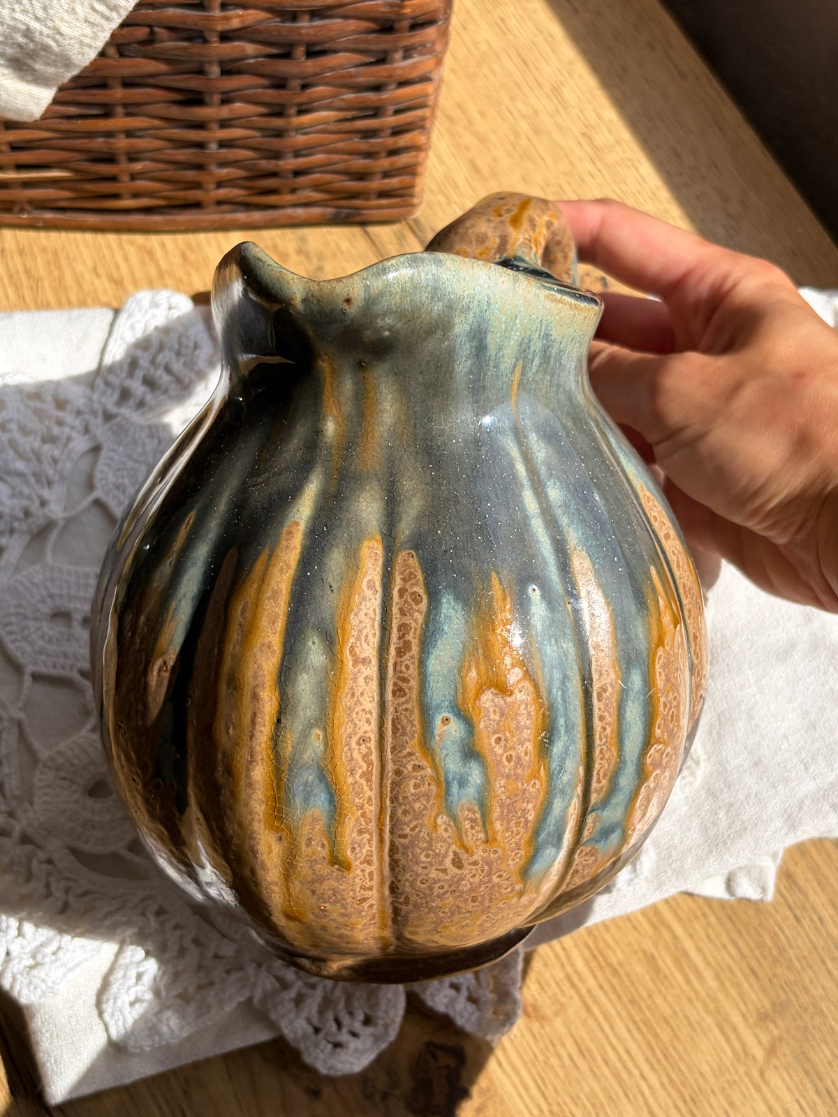 法國Vintage哈密瓜造型陶壺