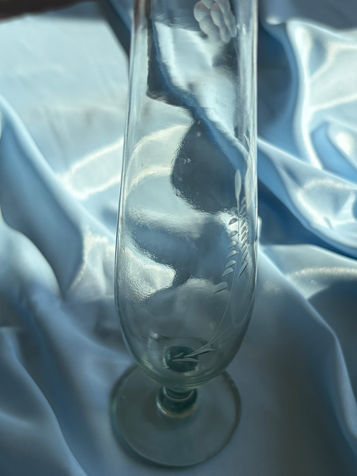 蝕刻植物繪波浪瓶口高腳花器