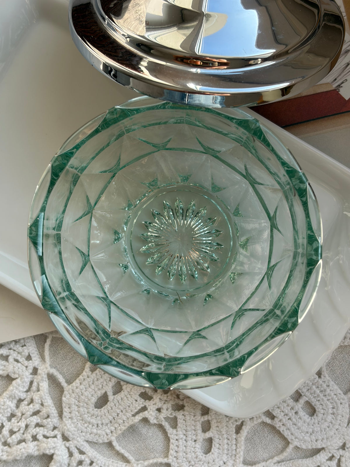 Art Deco風格金屬蓋玻璃糖罐