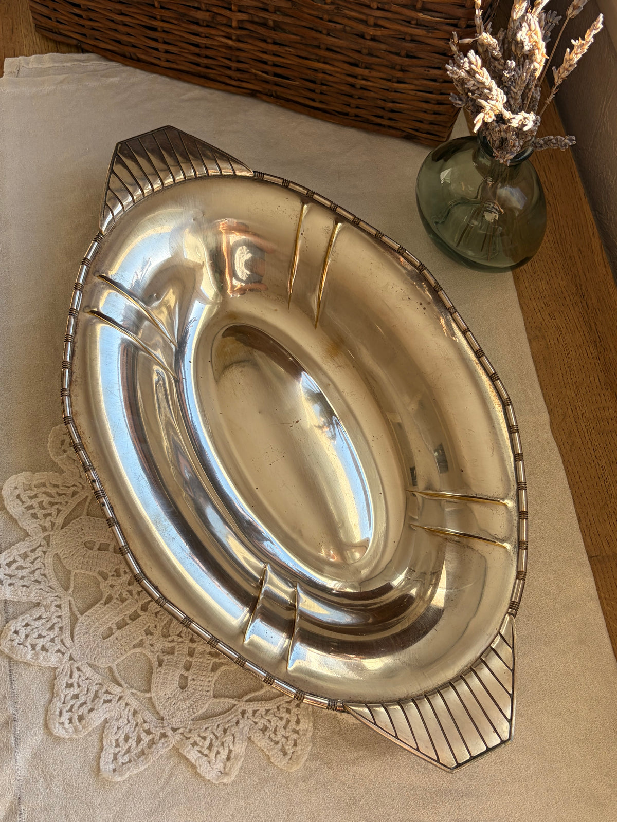 Art Deco鍍銀橢圓型大托盤