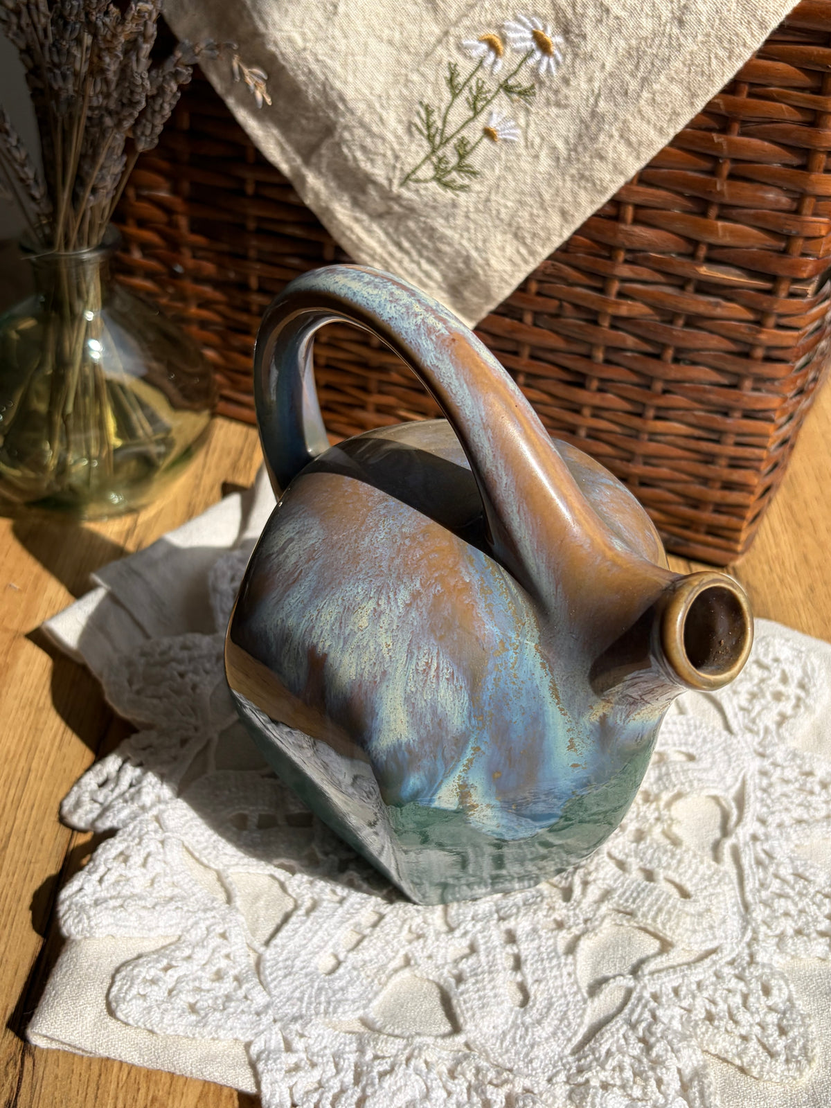 法國Art Deco風格湖水綠陶壺