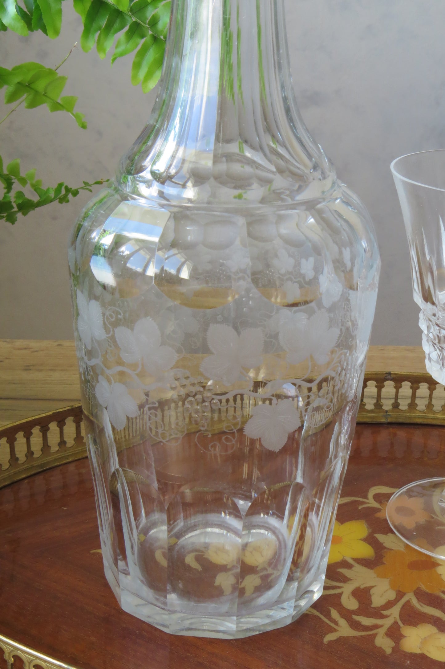葡萄藤蝕刻水晶玻璃酒瓶